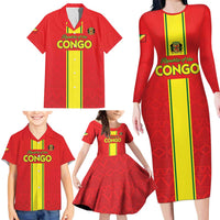 Custom Congo Brazzaville Football Family Matching Long Sleeve Bodycon Dress and Hawaiian Shirt Go Ba Diabulu ya Mbwaki Red Color - Wonder Print Shop