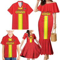 Custom Congo Brazzaville Football Family Matching Mermaid Dress and Hawaiian Shirt Go Ba Diabulu ya Mbwaki Red Color - Wonder Print Shop