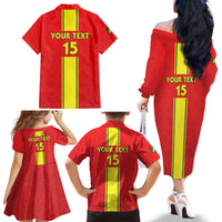 Custom Congo Brazzaville Football Family Matching Off The Shoulder Long Sleeve Dress and Hawaiian Shirt Go Ba Diabulu ya Mbwaki Red Color - Wonder Print Shop