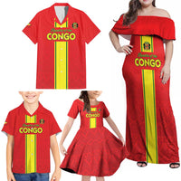 Custom Congo Brazzaville Football Family Matching Off Shoulder Maxi Dress and Hawaiian Shirt Go Ba Diabulu ya Mbwaki Red Color - Wonder Print Shop