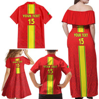 Custom Congo Brazzaville Football Family Matching Off Shoulder Maxi Dress and Hawaiian Shirt Go Ba Diabulu ya Mbwaki Red Color - Wonder Print Shop
