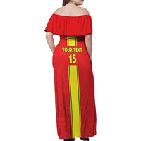 Custom Congo Brazzaville Football Family Matching Off Shoulder Maxi Dress and Hawaiian Shirt Go Ba Diabulu ya Mbwaki Red Color - Wonder Print Shop