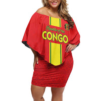 Custom Congo Brazzaville Football Family Matching Off Shoulder Short Dress and Hawaiian Shirt Go Ba Diabulu ya Mbwaki Red Color - Wonder Print Shop