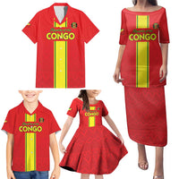 Custom Congo Brazzaville Football Family Matching Puletasi and Hawaiian Shirt Go Ba Diabulu ya Mbwaki Red Color - Wonder Print Shop