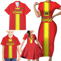 Custom Congo Brazzaville Football Family Matching Short Sleeve Bodycon Dress and Hawaiian Shirt Go Ba Diabulu ya Mbwaki Red Color - Wonder Print Shop