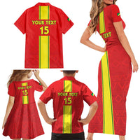 Custom Congo Brazzaville Football Family Matching Short Sleeve Bodycon Dress and Hawaiian Shirt Go Ba Diabulu ya Mbwaki Red Color - Wonder Print Shop
