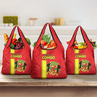 Congo Brazzaville Football Grocery Bag Go Ba Diabulu ya Mbwaki Red Color - Wonder Print Shop