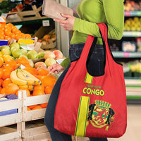 Congo Brazzaville Football Grocery Bag Go Ba Diabulu ya Mbwaki Red Color - Wonder Print Shop