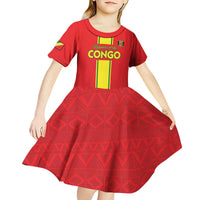 Custom Congo Brazzaville Football Kid Short Sleeve Dress Go Ba Diabulu ya Mbwaki Red Color - Wonder Print Shop