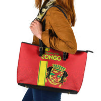 Congo Brazzaville Football Leather Tote Bag Go Ba Diabulu ya Mbwaki Red Color - Wonder Print Shop