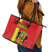 Congo Brazzaville Football Leather Tote Bag Go Ba Diabulu ya Mbwaki Red Color - Wonder Print Shop
