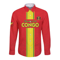 Custom Congo Brazzaville Football Long Sleeve Button Shirt Go Ba Diabulu ya Mbwaki Red Color - Wonder Print Shop