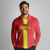Custom Congo Brazzaville Football Long Sleeve Polo Shirt Go Ba Diabulu ya Mbwaki Red Color - Wonder Print Shop