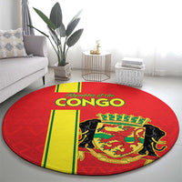 Congo Brazzaville Football Round Carpet Go Ba Diabulu ya Mbwaki Red Color - Wonder Print Shop