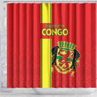 Congo Brazzaville Football Shower Curtain Go Ba Diabulu ya Mbwaki Red Color - Wonder Print Shop