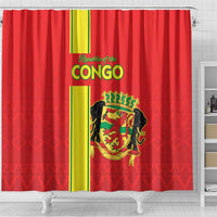 Congo Brazzaville Football Shower Curtain Go Ba Diabulu ya Mbwaki Red Color - Wonder Print Shop