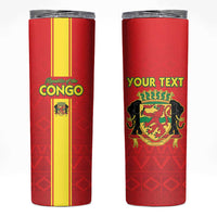 Custom Congo Brazzaville Football Skinny Tumbler Go Ba Diabulu ya Mbwaki Red Color - Wonder Print Shop