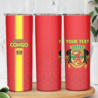 Custom Congo Brazzaville Football Skinny Tumbler Go Ba Diabulu ya Mbwaki Red Color - Wonder Print Shop