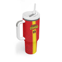 Custom Congo Brazzaville Football Tumbler With Handle Go Ba Diabulu ya Mbwaki Red Color - Wonder Print Shop
