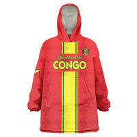Custom Congo Brazzaville Football Wearable Blanket Hoodie Go Ba Diabulu ya Mbwaki Red Color - Wonder Print Shop