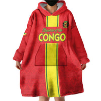 Custom Congo Brazzaville Football Wearable Blanket Hoodie Go Ba Diabulu ya Mbwaki Red Color - Wonder Print Shop