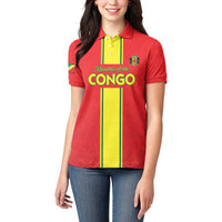 Custom Congo Brazzaville Football Women Polo Shirt Go Ba Diabulu ya Mbwaki Red Color - Wonder Print Shop