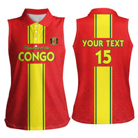 Custom Congo Brazzaville Football Women Sleeveless Polo Shirt Go Ba Diabulu ya Mbwaki Red Color - Wonder Print Shop