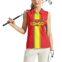 Custom Congo Brazzaville Football Women Sleeveless Polo Shirt Go Ba Diabulu ya Mbwaki Red Color - Wonder Print Shop