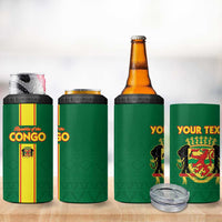 Custom Congo Brazzaville Football 4 in 1 Can Cooler Tumbler Go Ba Diabulu ya Mbwaki Green Color - Wonder Print Shop