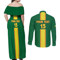 Custom Congo Brazzaville Football Couples Matching Off Shoulder Maxi Dress and Long Sleeve Button Shirt Go Ba Diabulu ya Mbwaki Green Color - Wonder Print Shop