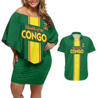 Custom Congo Brazzaville Football Couples Matching Off Shoulder Short Dress and Hawaiian Shirt Go Ba Diabulu ya Mbwaki Green Color - Wonder Print Shop