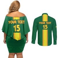Custom Congo Brazzaville Football Couples Matching Off Shoulder Short Dress and Long Sleeve Button Shirt Go Ba Diabulu ya Mbwaki Green Color - Wonder Print Shop