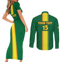 Custom Congo Brazzaville Football Couples Matching Short Sleeve Bodycon Dress and Long Sleeve Button Shirt Go Ba Diabulu ya Mbwaki Green Color - Wonder Print Shop