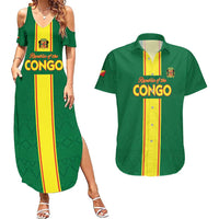 Custom Congo Brazzaville Football Couples Matching Summer Maxi Dress and Hawaiian Shirt Go Ba Diabulu ya Mbwaki Green Color - Wonder Print Shop