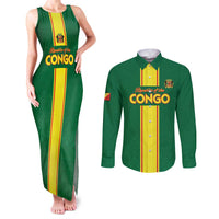 Custom Congo Brazzaville Football Couples Matching Tank Maxi Dress and Long Sleeve Button Shirt Go Ba Diabulu ya Mbwaki Green Color - Wonder Print Shop