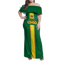 Custom Congo Brazzaville Football Family Matching Off Shoulder Maxi Dress and Hawaiian Shirt Go Ba Diabulu ya Mbwaki Green Color - Wonder Print Shop