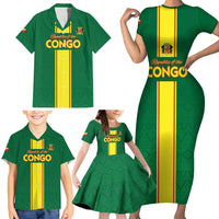 Custom Congo Brazzaville Football Family Matching Short Sleeve Bodycon Dress and Hawaiian Shirt Go Ba Diabulu ya Mbwaki Green Color - Wonder Print Shop