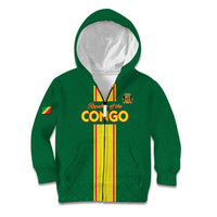 Custom Congo Brazzaville Football Kid Hoodie Go Ba Diabulu ya Mbwaki Green Color - Wonder Print Shop