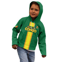 Custom Congo Brazzaville Football Kid Hoodie Go Ba Diabulu ya Mbwaki Green Color - Wonder Print Shop