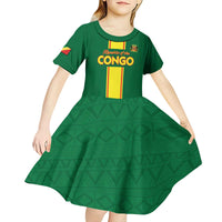 Custom Congo Brazzaville Football Kid Short Sleeve Dress Go Ba Diabulu ya Mbwaki Green Color - Wonder Print Shop