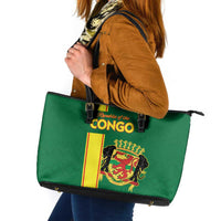 Congo Brazzaville Football Leather Tote Bag Go Ba Diabulu ya Mbwaki Green Color - Wonder Print Shop