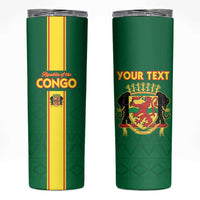 Custom Congo Brazzaville Football Skinny Tumbler Go Ba Diabulu ya Mbwaki Green Color - Wonder Print Shop