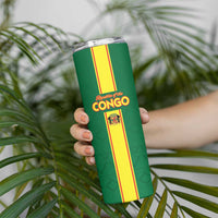 Custom Congo Brazzaville Football Skinny Tumbler Go Ba Diabulu ya Mbwaki Green Color - Wonder Print Shop