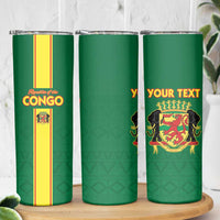 Custom Congo Brazzaville Football Skinny Tumbler Go Ba Diabulu ya Mbwaki Green Color - Wonder Print Shop