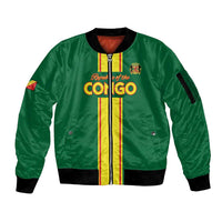 Custom Congo Brazzaville Football Sleeve Zip Bomber Jacket Go Ba Diabulu ya Mbwaki Green Color - Wonder Print Shop