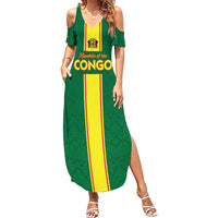 Custom Congo Brazzaville Football Summer Maxi Dress Go Ba Diabulu ya Mbwaki Green Color - Wonder Print Shop
