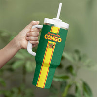 Custom Congo Brazzaville Football Tumbler With Handle Go Ba Diabulu ya Mbwaki Green Color - Wonder Print Shop