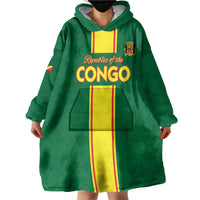 Custom Congo Brazzaville Football Wearable Blanket Hoodie Go Ba Diabulu ya Mbwaki Green Color - Wonder Print Shop