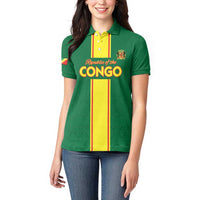 Custom Congo Brazzaville Football Women Polo Shirt Go Ba Diabulu ya Mbwaki Green Color - Wonder Print Shop