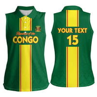 Custom Congo Brazzaville Football Women Sleeveless Polo Shirt Go Ba Diabulu ya Mbwaki Green Color - Wonder Print Shop